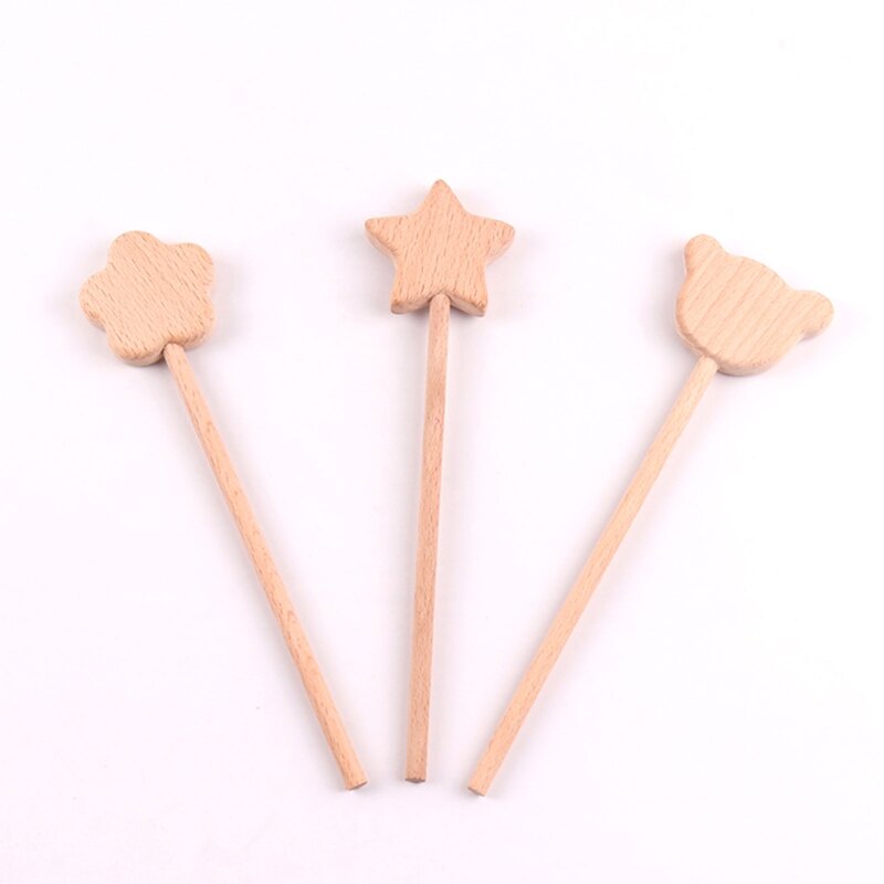77HD palo mordedor madera estrella oso flor haya madera dentición juguete ornamento para bebés niñas niños alivio del dolor