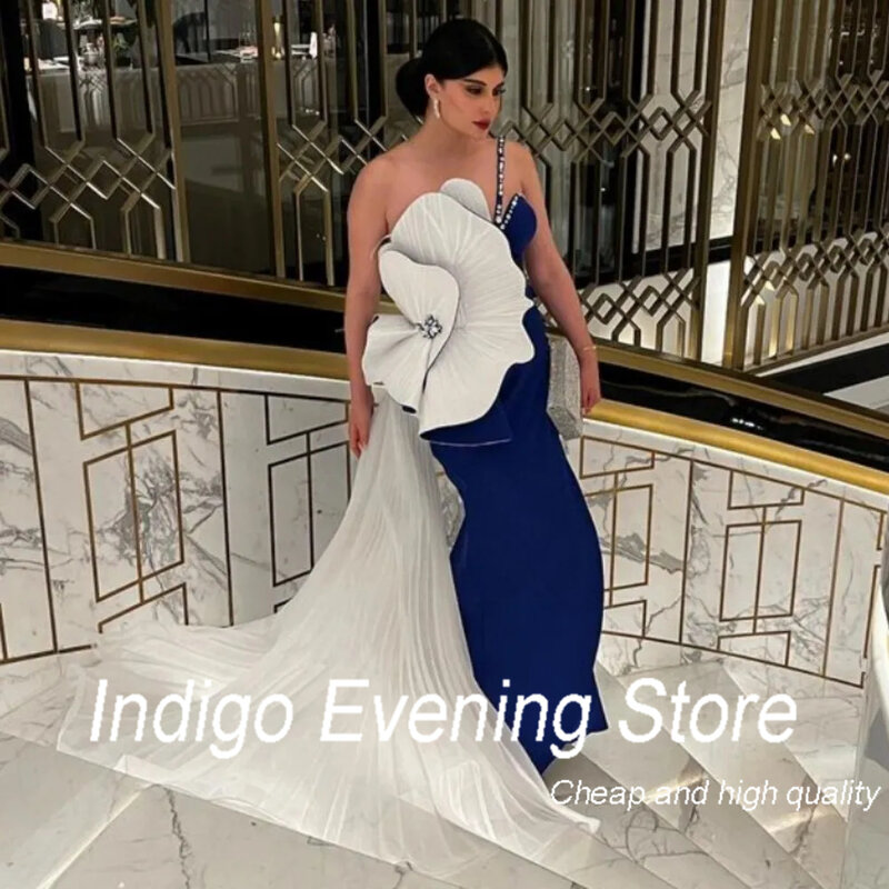 Indigo New Design Prom Dresses One Shoulder Spaghetti Flower Beads Formal Occasion Dress For Women 2024 Robes De Soirée