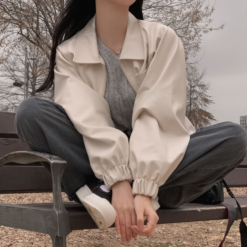 Женская шикарная куртка из искусственной кожи на весну и осень, уличная одежда, свободная верхняя одежда из искусственной кожи на молнии с длинным рукавом, Топ