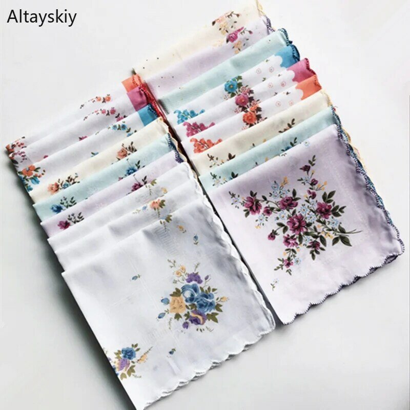 Lenços femininos impressão floral macia algodão elegante bolsos clássicos lenço quadrado estilo nacionais tendência simples