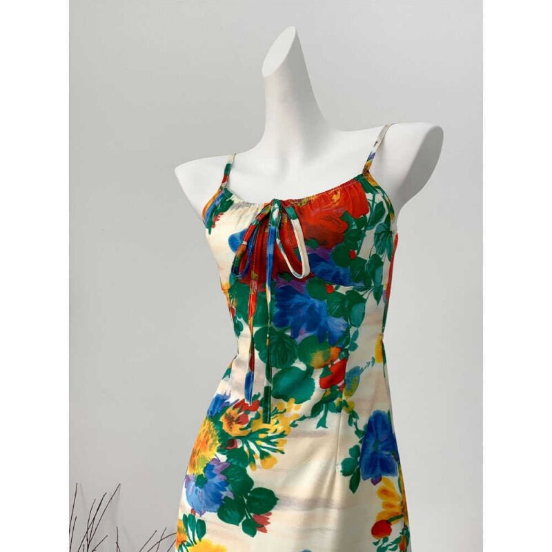 Conjunto de duas peças de vestido suspenso floral, cardigã emagrecedor, nádegas finas, proteção solar, bolsa de emagrecimento, retrô francês