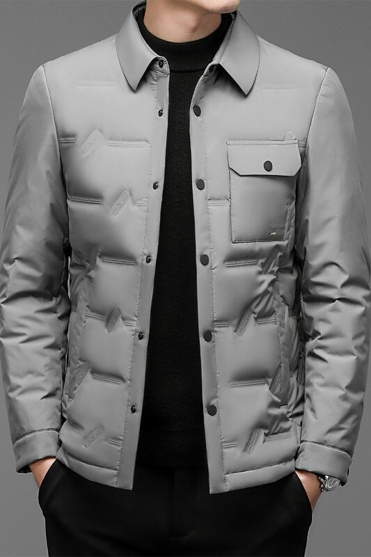New White Duck Down Zipper Men's Jackets High Quality Solid Color Business Casual Autumn Winter Simple Classics Down Man Coats