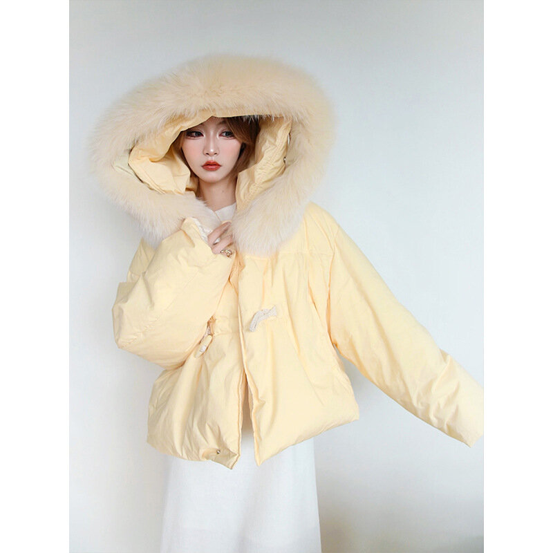 PA – manteau court en duvet de canard blanc pour femme, avec fourrure, collection hiver 2022