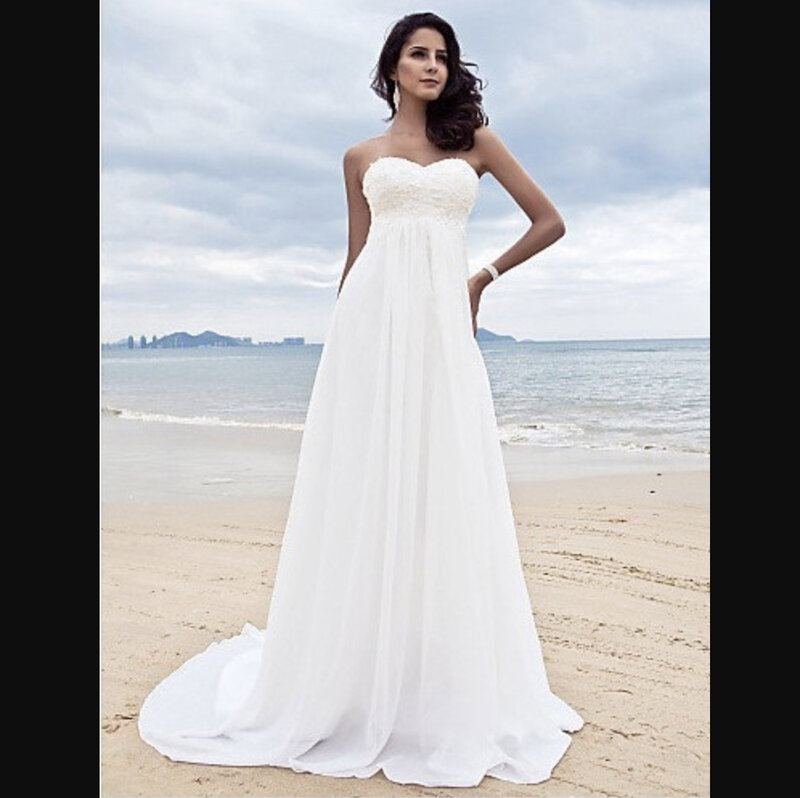 فستان زفاف بدون حمّالي بلا أكمام مع قطار ، MK1505