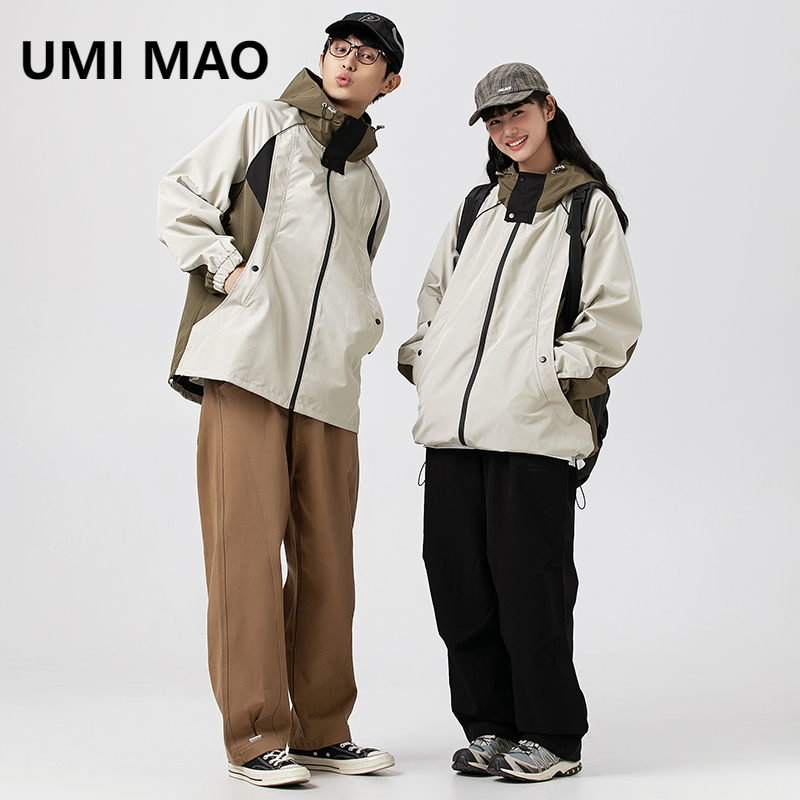 Куртка обменная UMI MAO, Новинка весна-осень 2024, Мужская одежда, японская мода, контрастные цвета, рабочая одежда, пальто с капюшоном для женщин