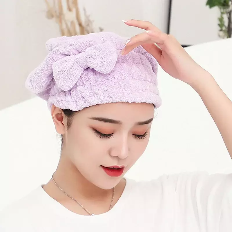 Women Spa Bowknot Shower Cap Breathability Microfiber Hair Turban Quickly Towel Drying Towel Hats For Sauna Bathroom Accessories