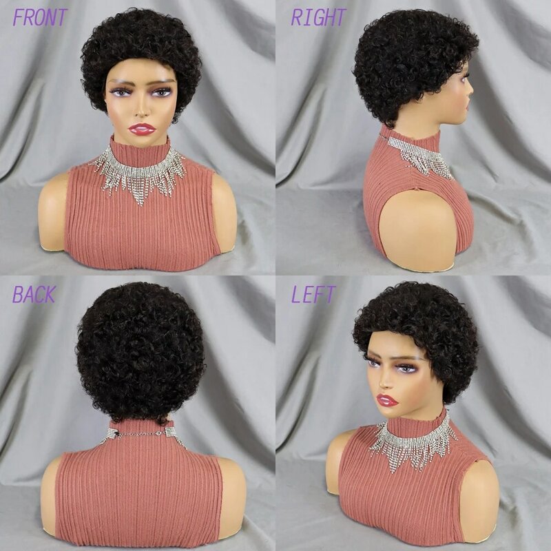 Short Bob Pixie Cut Wig Human Hair Afro Kinky Curly Wigs Brazilian Hair Virgin Full Machine Cheap Wigs For Women Human Hair