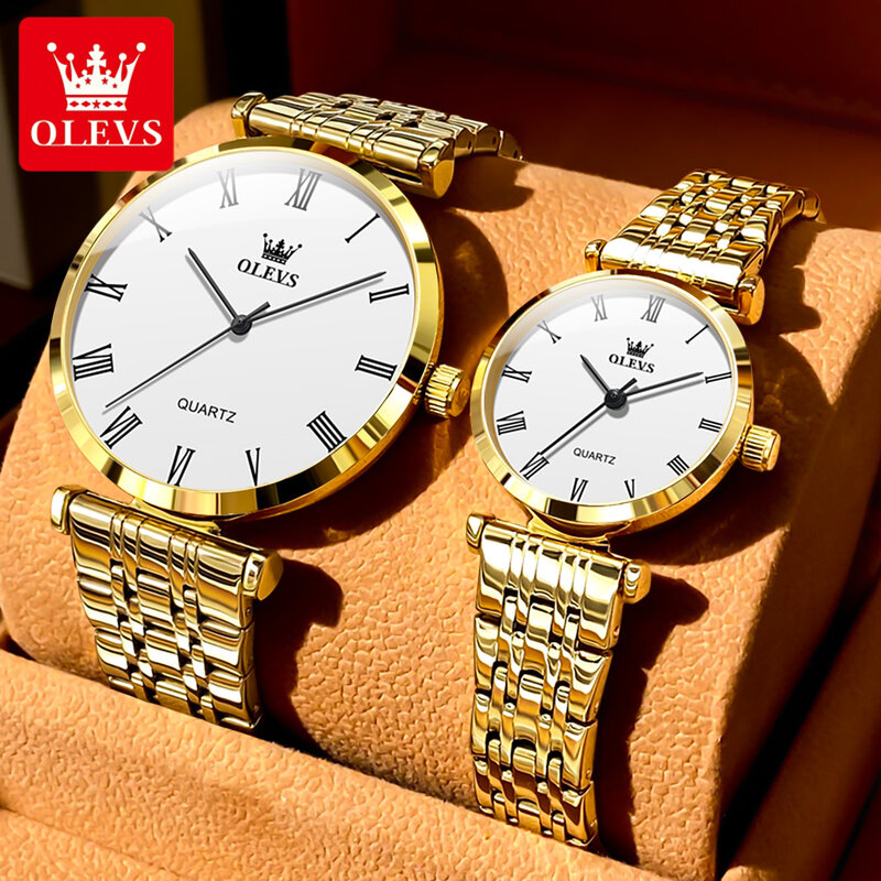 OLEVS jam tangan pasangan, jam tangan pasangan asli pria dan wanita kesederhanaan, anti air, jam kuarsa mewah, skala Roma, jam tangan romantis