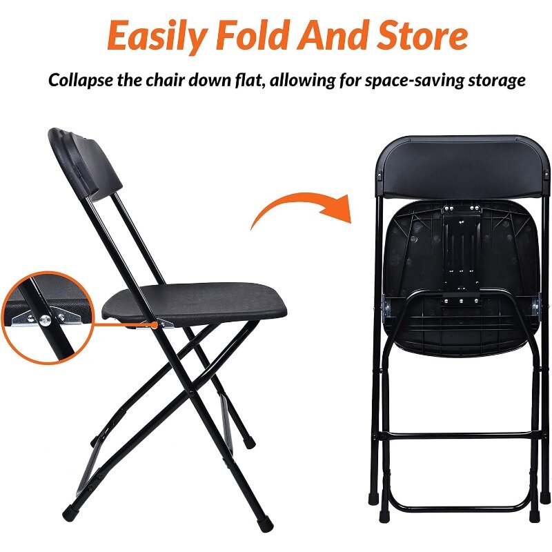 Assinatura dobrável cadeira de plástico, cadeira preta, 500 Libra Capacidade, 4 Pack