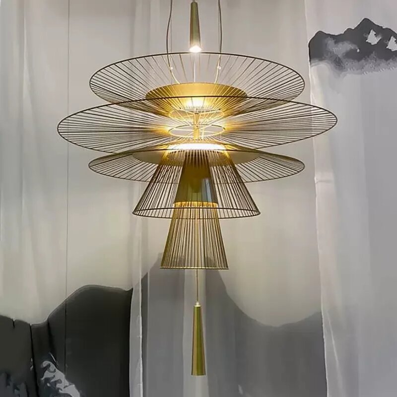Nowoczesne lampy wiszące latający spodek na sufit luksusowe oświetlenie wisiorek metalowy restauracja LED żyrandol Loft dekoracje do domu