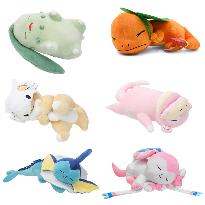 Kawaii Pokemon Sleeping vaporeed Eevee Squirtle Charmander Piplup peluche cuscino animale farcito peluche bambini peluche bambola regali