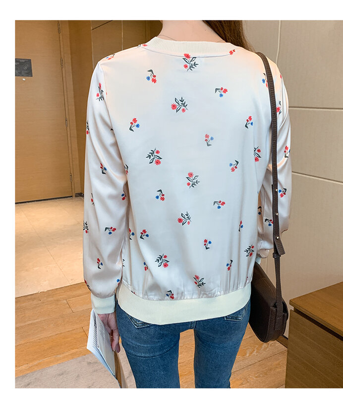 Drukowane bluzki damskie z długim rękawem damski satynowy Top cienkie Casual szyfonowe koszule
