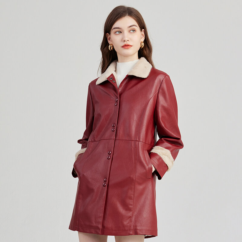 2023 nowy modny luksusowy wysokiej jakości damski zimowy jesienny płaszcz kurtka Pu na co dzień Faux skórzane futro grube ciepła odzież wierzchnia