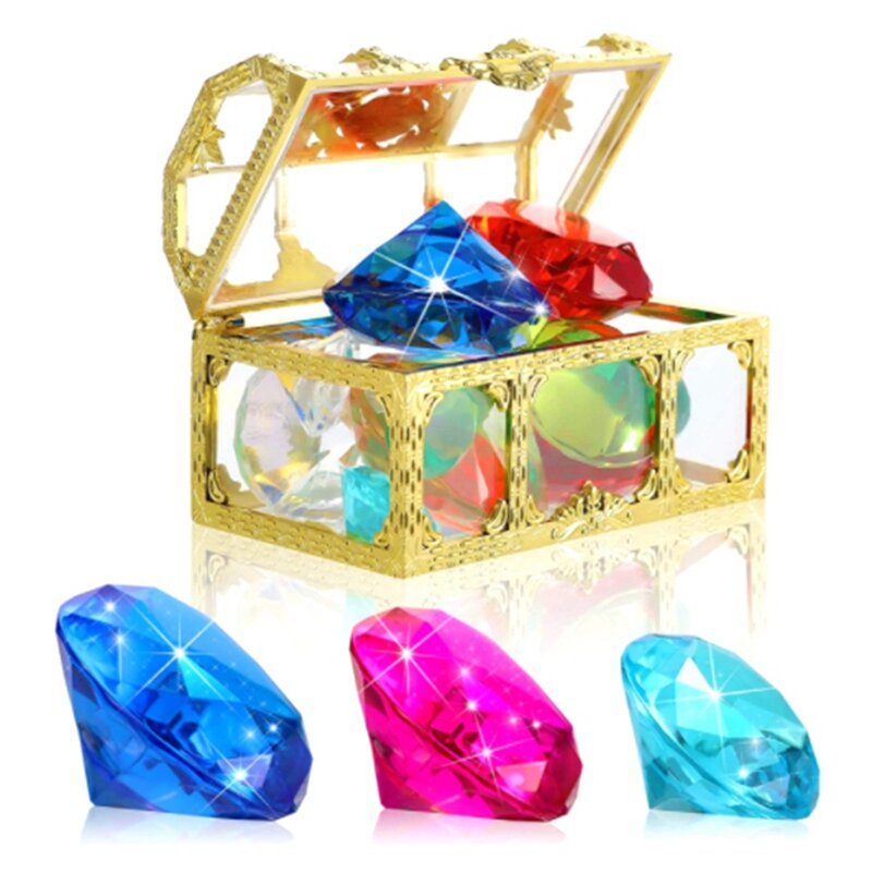 12Pcs Mergulho Gem Piscina Brinquedos Incluem Diamantes Coloridos Set Dive Toy Treasure Chest Underwater Swimming Toy Gem Pirate Box