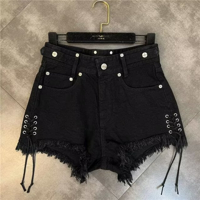 2024 New Strap, Ragged Edge, Picture, and Cool Spicy Girl, Dark Wind, Shorts, Women's Summer Outwear, Net Red Hot Pants Shorts