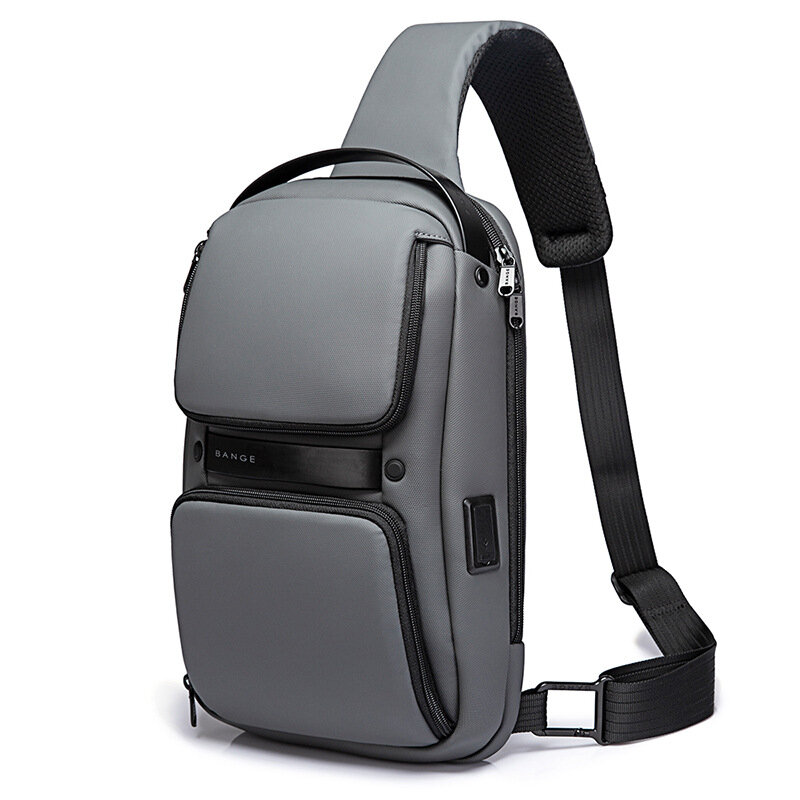 BANGE-Sac à bandoulière multifonctionnel pour homme, sac de poitrine de voyage étanche, TPU amélioré, grande capacité, initié par USB, marque