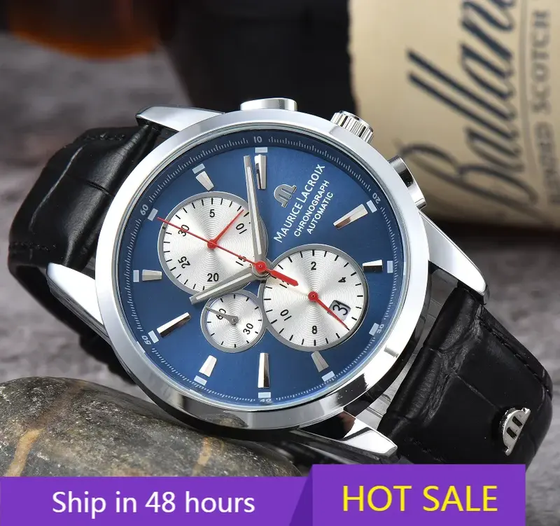 MAURICE LACROIX Watch Ben Tao Series Three-eye Chronograph Fashion Casual Luxury Leather Men’s Watch Relogios Masculinos