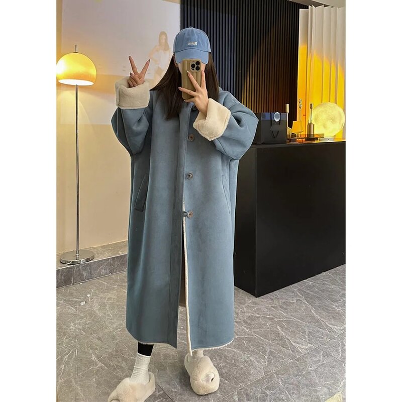 Autumn Winter Lamb Fur Coat For Women Thicken Warm Long Double Sided Fur Jacket High-Quality Female Suede Fabric Winter Overcoat