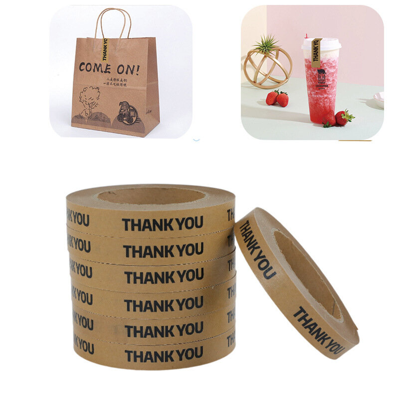 Dank U Kraftpapier Verzending Etiket Tape Take-Out Sticker Bakken Fles Coffe Cup Afdichting Lijm Stickers Verpakking Washi tape