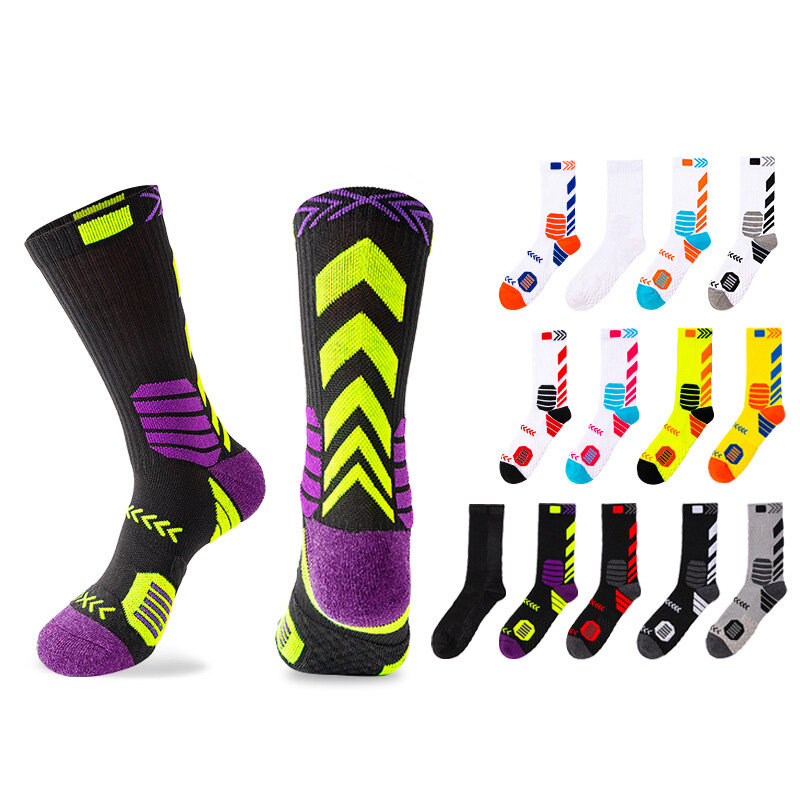 New men elite socks trend contrast color long basketball socks towel bottom sweat-absorbent breathable sports socks happy funny