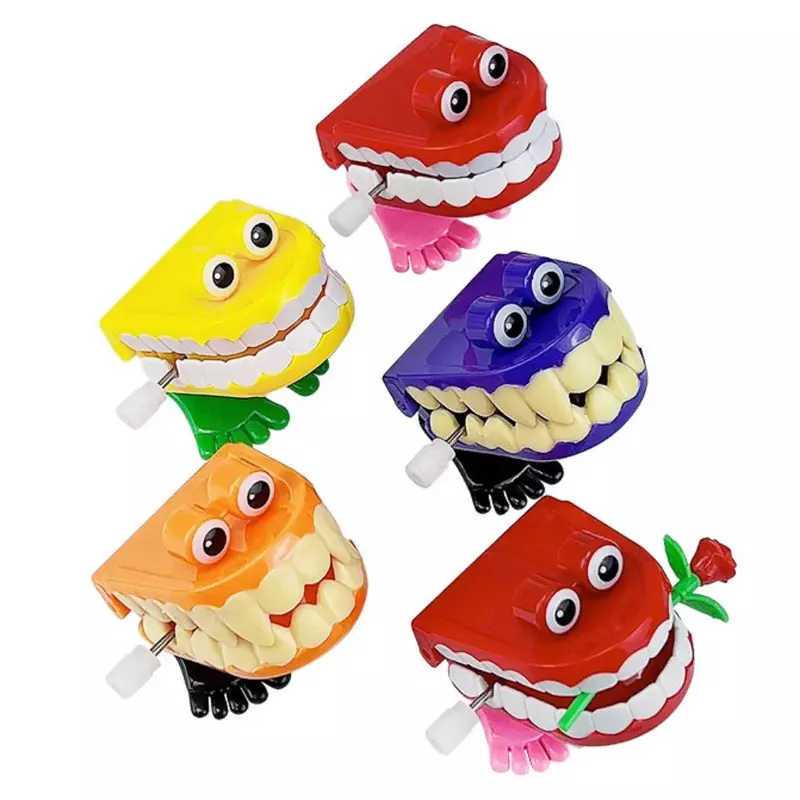 1pc a forma di denti giocattolo a orologeria con catena novità String Up Jumping Walking Mouth Toys bambini piccoli regali di natale di Halloween