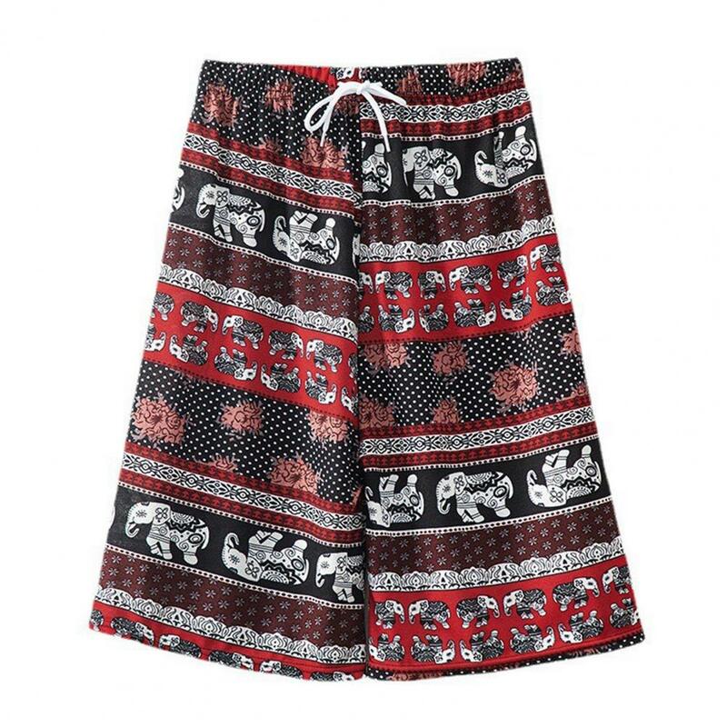 Summer High Waist Wide Leg Shorts for Women Elephant Print Straight Pant Casual Elasticity Middle Trousers New Female Clothes