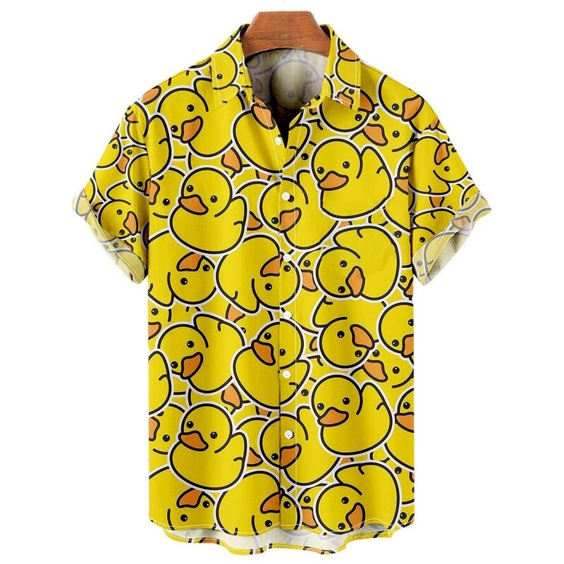 Kaczka z nadrukiem 3d na lato koszula plażowa mężczyzn kwiatowy wzór hawajska odzież z krótkim rękawem jednorzędowa importowana odzież uliczna
