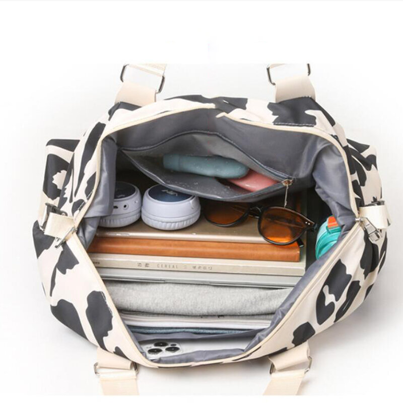 Women Unisex Leopard Handbags Shoulder Dry Wet Separation Bags Yoga Sport Large Capacity Yoga Gym Short Travel Bag