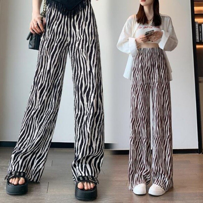 Женские летние прямые брюки в японском стиле, свободные повседневные эластичные прямые брюки в Корейском стиле с принтом тай-дай, рюшами и карманами