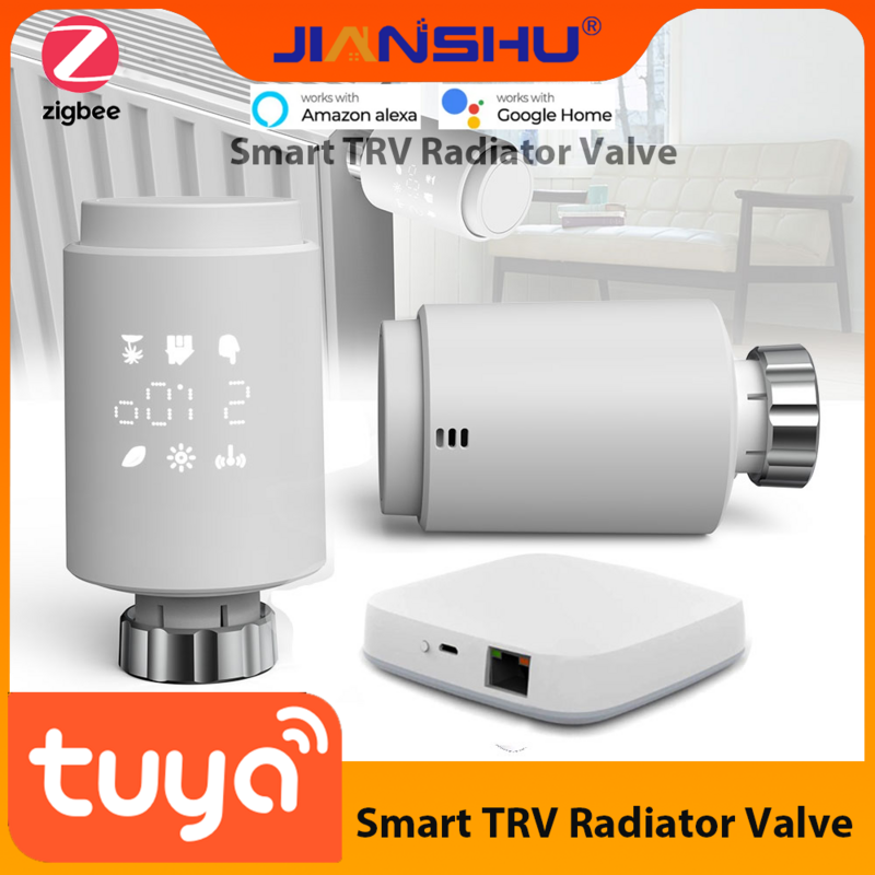 Jianshu Tuya Zigbee 온도조절기 라디에이터 밸브, 따뜻한 바닥 스마트 라이프용 스마트 TRV 온도 조절기, 알렉사 구글 홈과 함께 작동