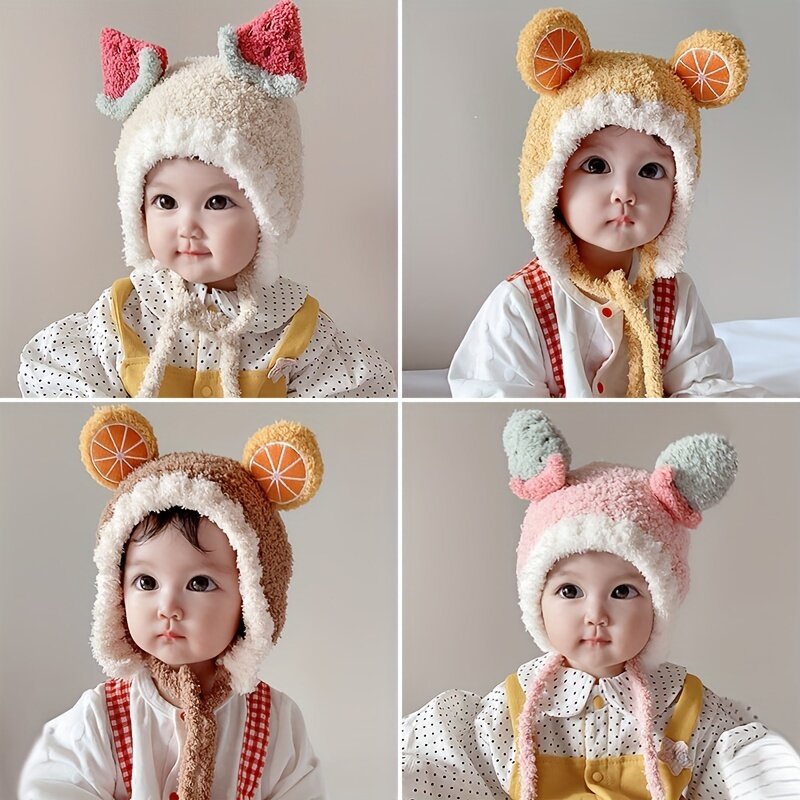 Chapéu de proteção de orelha de lã infantil bonito para meninos e meninas, bebê de 0 a 3 anos, outono, inverno, 1pc
