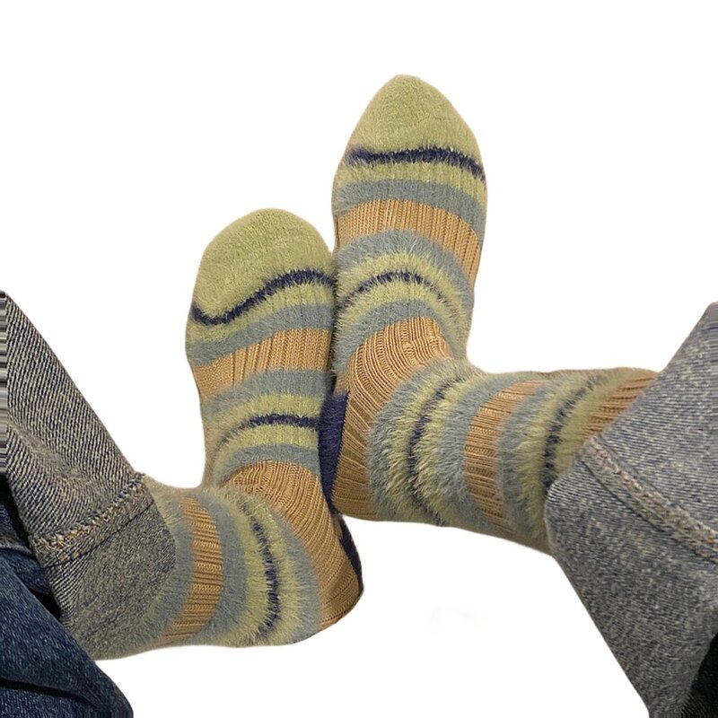 Soft Long Colorful Striped Socks Warm Sweat-absorbing and Breathable Mink Knitted Socks Imitation Mink Hair Thickened Socks