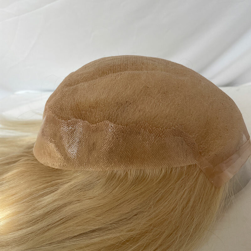 Q6 Wig pengganti rambut manusia Pria, Wig pengganti rambut belakang renda Swiss Super tipis untuk pria 12 inci #613