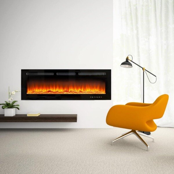 oneinmil Electric Fireplace, 50 inch Wide Recessed/Wall Mounted Electric Fireplace, Remote Control with Timer 12 Adjustable
