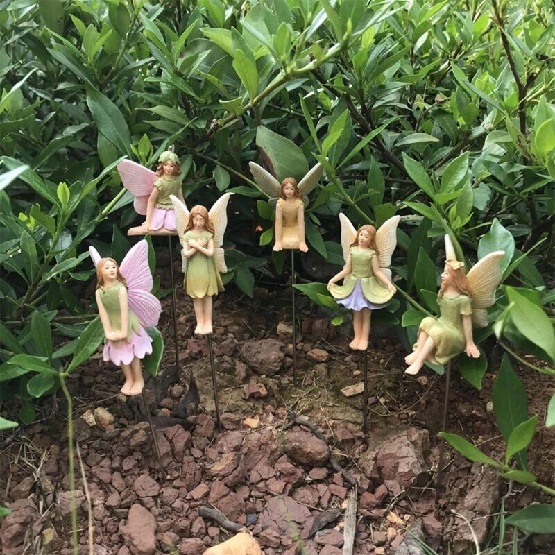 6 sztuk/zestaw Mini figurki wróżek wróżki ogrodowe z żywicy paliki miniaturowe posągi ogrodowa rośliny doniczkowe rzeźby artystycznej dekoracji