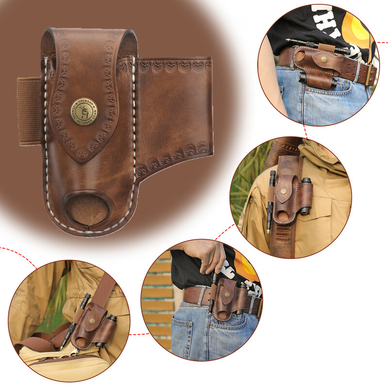 Tourbon-organizador de bolsillo EDC de cuero grueso, funda multiherramienta con Clip para cinturón, funda sólida EDC para cinturón, color marrón