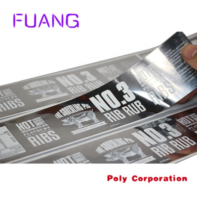 Custom  Bopp Sticker Label High Quality Adhesive Metallic Shiny Silver Custom Sticker Waterproof Packaging Label for Food