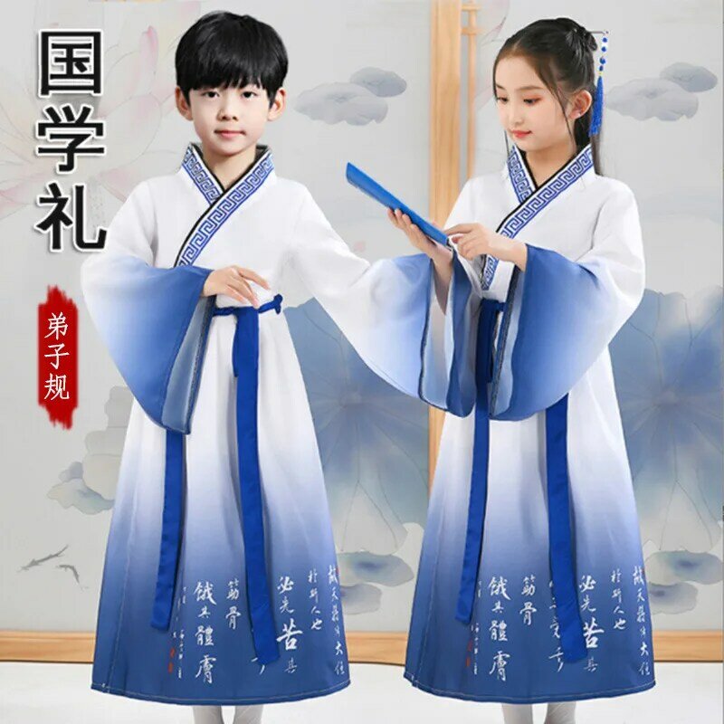 Vestido tradicional chinês hanfu para meninos e meninas, roupas escolares, desempenho infantil antigo, estudantes, estilo moderno