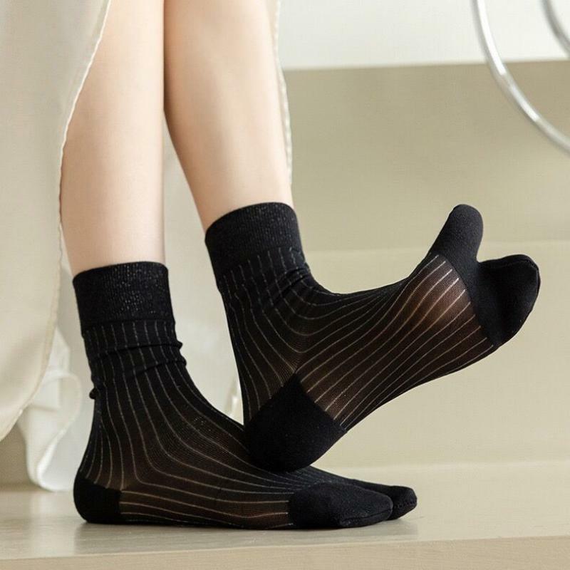 3Pairs Women Summer Thin Tabi Flip Flop Socks Two Toe Split Geta Samurai Socks Bling Fashion Luxury Comfort Footwear 2024 New