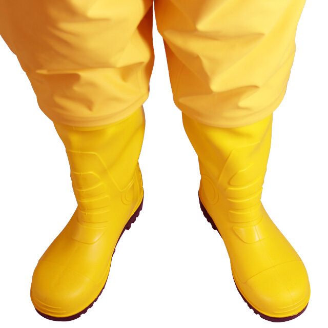 Gelbe Farbe Arbeit Feuerwehr mann Gummi chemischen Schutzanzug