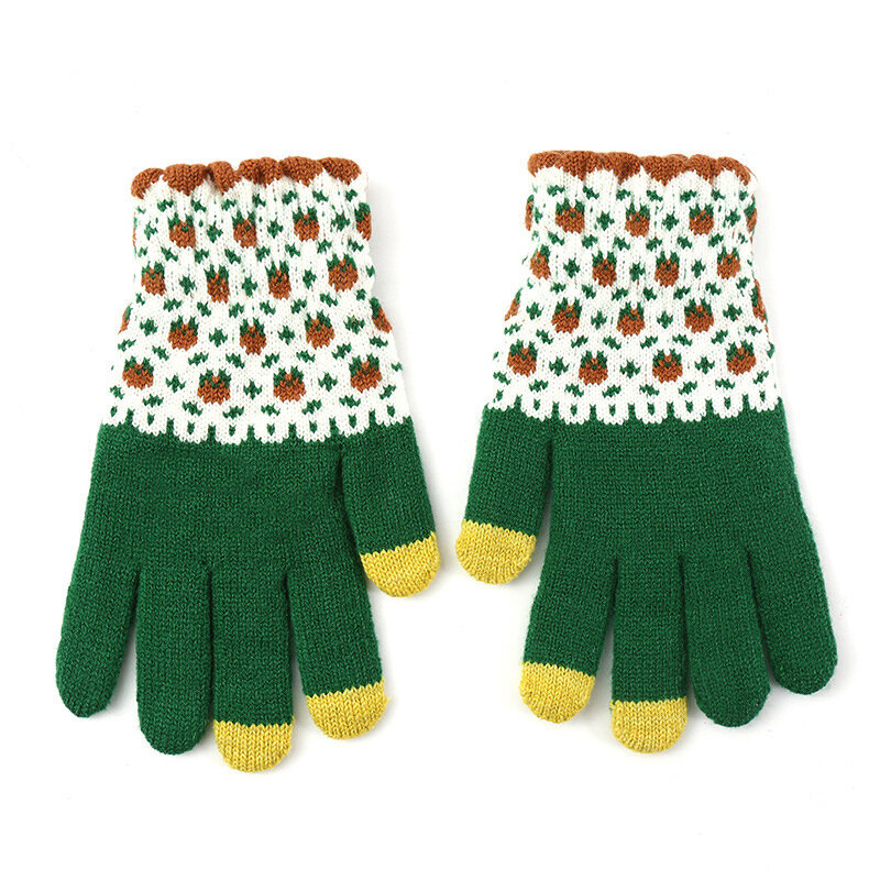 Creatieve Volledige Vinger Winddichte Gebreide Handschoenen Voor Dames Bloemenprint Touchscreen Fietshandschoenen