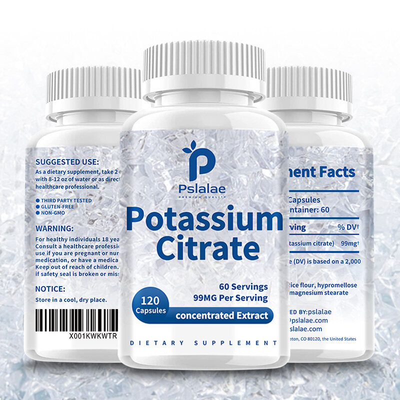 Citrato de potásico de 99 Mg, compatible con equilibrio electrolítico y PH Normal, Mineral esencial, 120 cápsulas vegetarianas