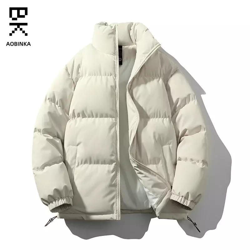 Abrigo holgado de algodón para hombre, abrigo de cuello alto, grueso y frío, estilo Hong Kong, Color sólido, invierno, 2023