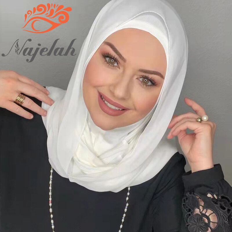 Hoofddoek Moslima Ramadan Abaya Hoofddoek islam jersey sjaals voor dames Islamitische Witte Chiffon Hijab Abaya Hijabs Voor Vrouw Abaya Jersey Sjaal Moslim Jurk Vrouwen Tulbanden Tulband Instant Hoofd Wrap Shawl
