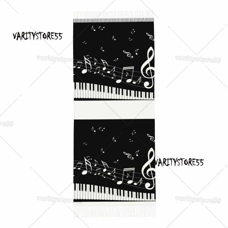 女性のための音楽ノート付きの抽象的なピアノ、タッセルショール、ファッションスカーフ