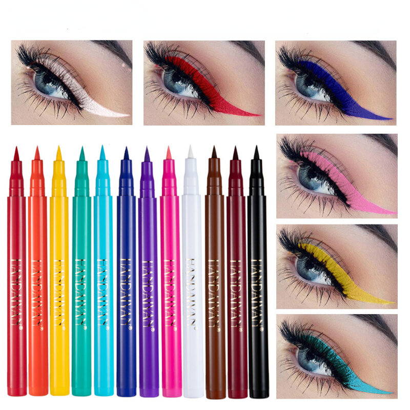 12 Colors Eyeliner Liquid Pencil Easy To Wear Waterproof Make Up Matte Eye Liner Blue Red Green White Gold Brown Cosmetics Kit