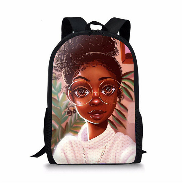 African Black Girl Pattern High Students School Bag for Teenager Backpack Travel Package Bag Shoulder Bag Women 16 Inches