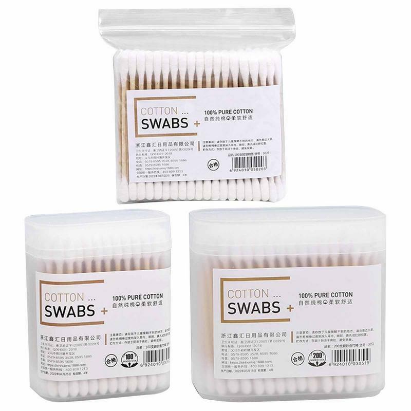 100/200PCS/box Double Head Cotton Swabs Women Makeup Cleaning Cotton Swab Wooden Sticks Nose Ears Cleaning Tools
