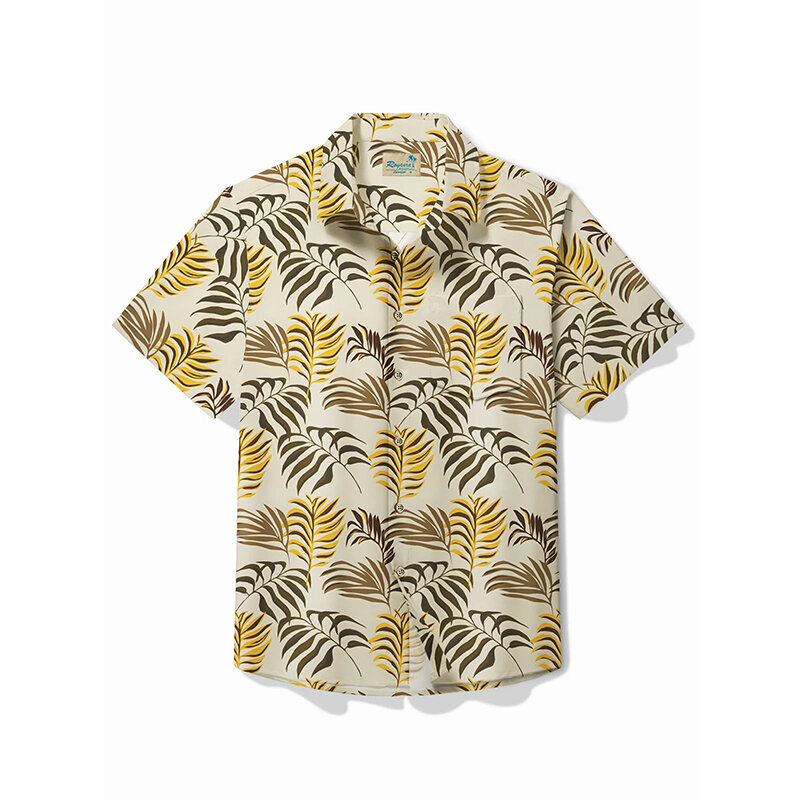 Camisas havaianas de manga curta masculina, folhas, estampa 3D, tops para festas, camisa grande para homens, blusa Harajuku, roupa de lapela