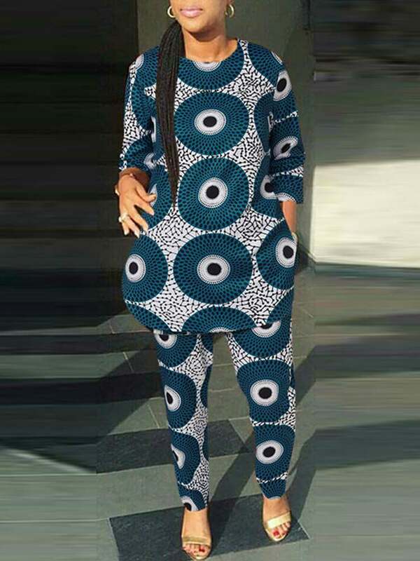 VONDA-conjunto holgado de manga larga para mujer, traje elegante con estampado a la moda, informal, con cintura elástica y Tops, 2023